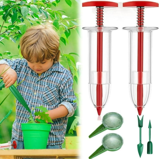CHUANK 2024 New Mini Sowing Seed Dispenser Mini Seed Spreader Seed Sower Tool Small Seed Planter Tool Mini Sowing Seed Dispenser Sower Manual Seedlings Dibber and Widger Set