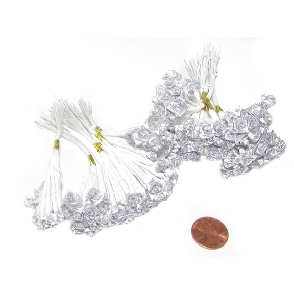 144 Silk Mini Wrap Roses Wedding Shower Flower Picks - Silver