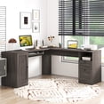 thumbnail image 4 of Costway L-Shaped Corner Computer Desk Writing Table Study Workstation w/ Drawers Coffee, 4 of 10