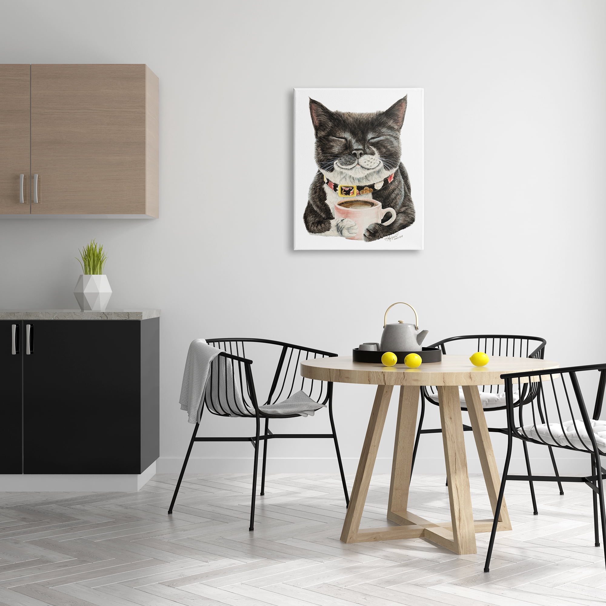 Stupell Industries Smiling Cat & Coffee Mug Animals & Insects Painting Gallery Wrapped Canvas Print Wall Art, 24 x 30