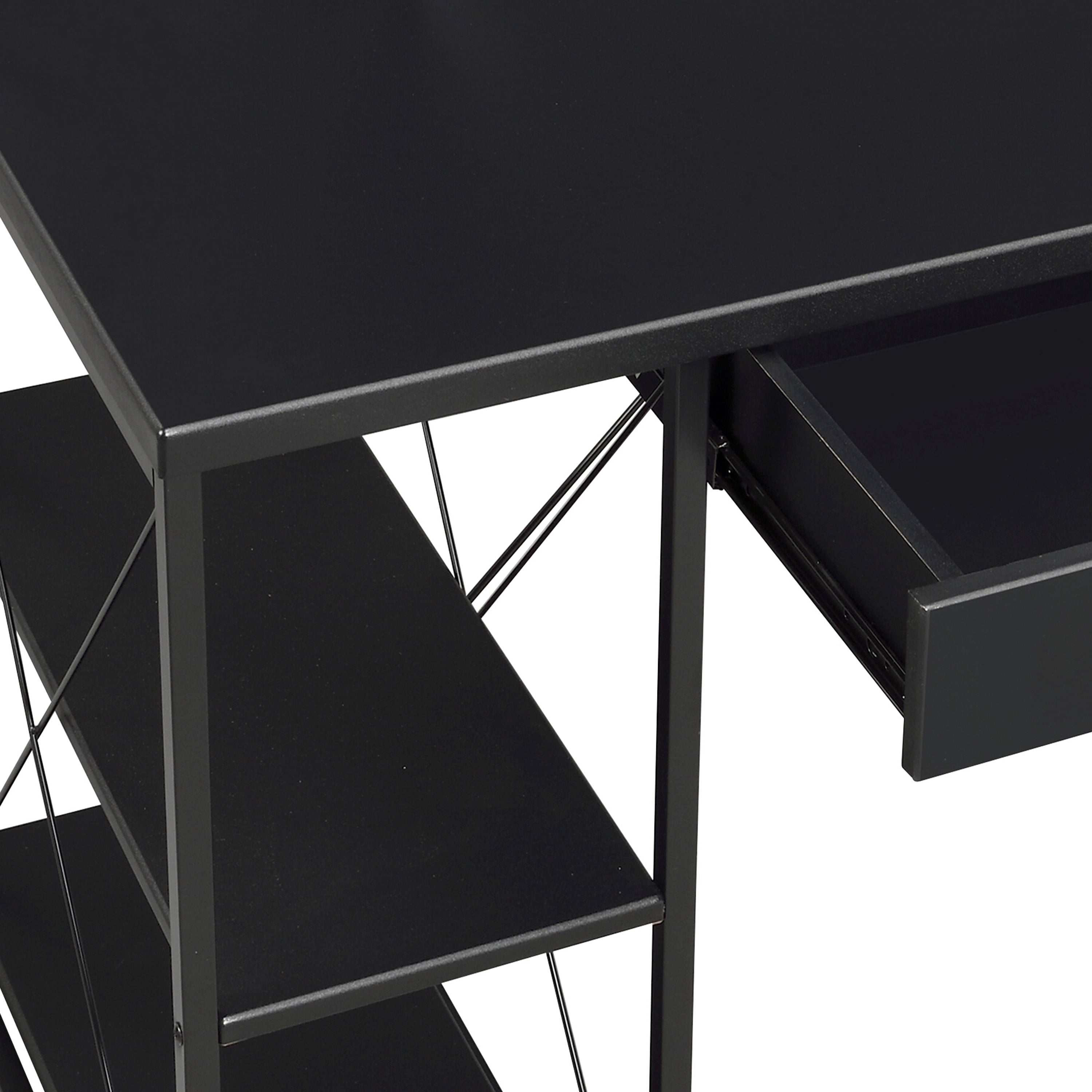 Astoutdoor Black Office Desk with Open Shelves and Hutch