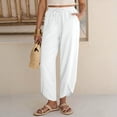 thumbnail image 3 of ClodeEU Women's Elastic Waist Harem Capri Pants,Casual Loose Linen Baggy Cropped Trousers with Pockets White,Women's Plus L, 3 of 6