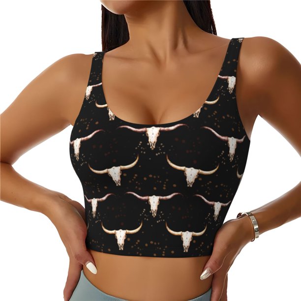 Balery Western Cowboy Sujetadores deportivos con espalda cruzada para mujer, acolchados, sin costuras, de alto impacto, ideales para yoga, gimnasio, entrenamiento y fitness.-Large