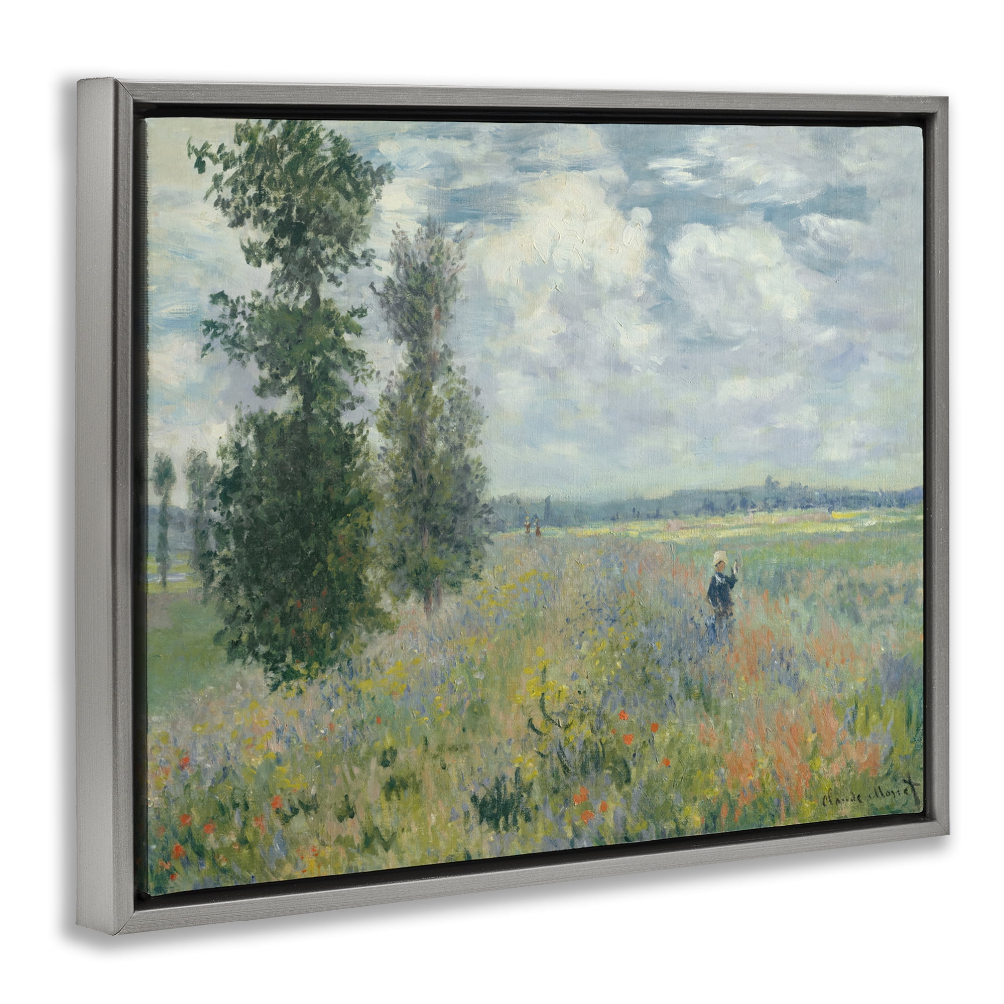 Stupell Industries Classic Poppy Field Near Argenteuil Landscape & Nature Painting Gray Floater Framed Canvas Art Print Wall Art, 31 x 25