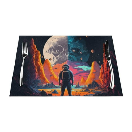 

PUREYAH Table Placemats Set of 1 Washable Heat Resistant Outer Space Astronaut Table Decorations Placemats for Dining Room Kitchen