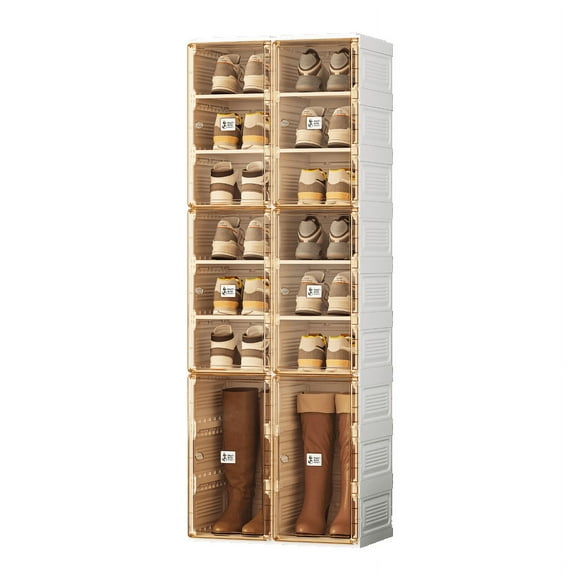 AntBox Shoe Box 7 layers 14 grids 6 doors (14 Pairs) Brown, Portable Shoe Organizers Storage Boxes with Magnetic Door, Easy Assembly