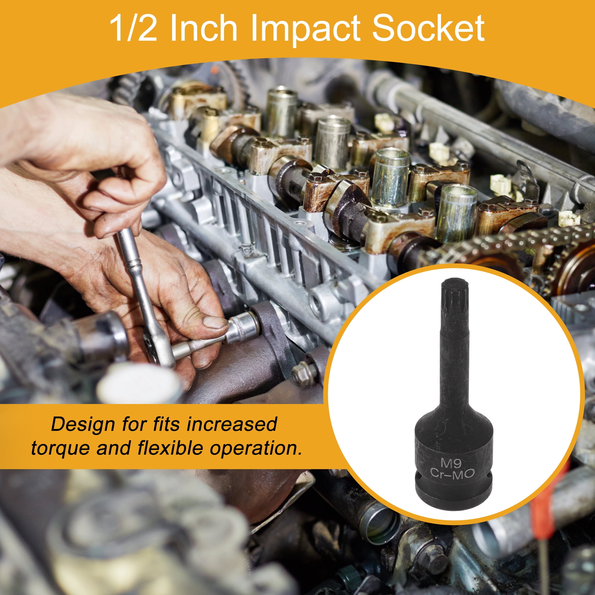 Unique Bargains 1 Pc 12 Point Impact Socket for Car Motorcycle Repair CR-MO Black