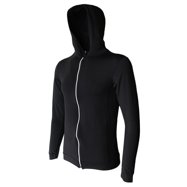 los hombres de manga larga de entrenamiento de la cremallera zip hoodie deportes de secado rápido l negro Sunnimix Traje de respiración para hombre