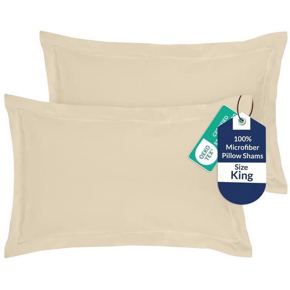 Royale Linens Pillow Shams 2 Pack King Size 20x36 Inch - Brushed 1800 Microfiber - Bed Pillow Shams, Wrinkle Resistant Super Soft and Cozy - Back Overlap Closure - Oxford Pillowcase (King, Sand)