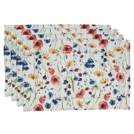 

Fennco Styles Garden Floral Hemstitch Table Placemats for Home Decor Dining Table Banquet and Holiday 14 W x 20 Set of 4