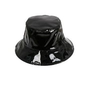 Faux Patent Leather Bucket Hat Glossy for Women Black