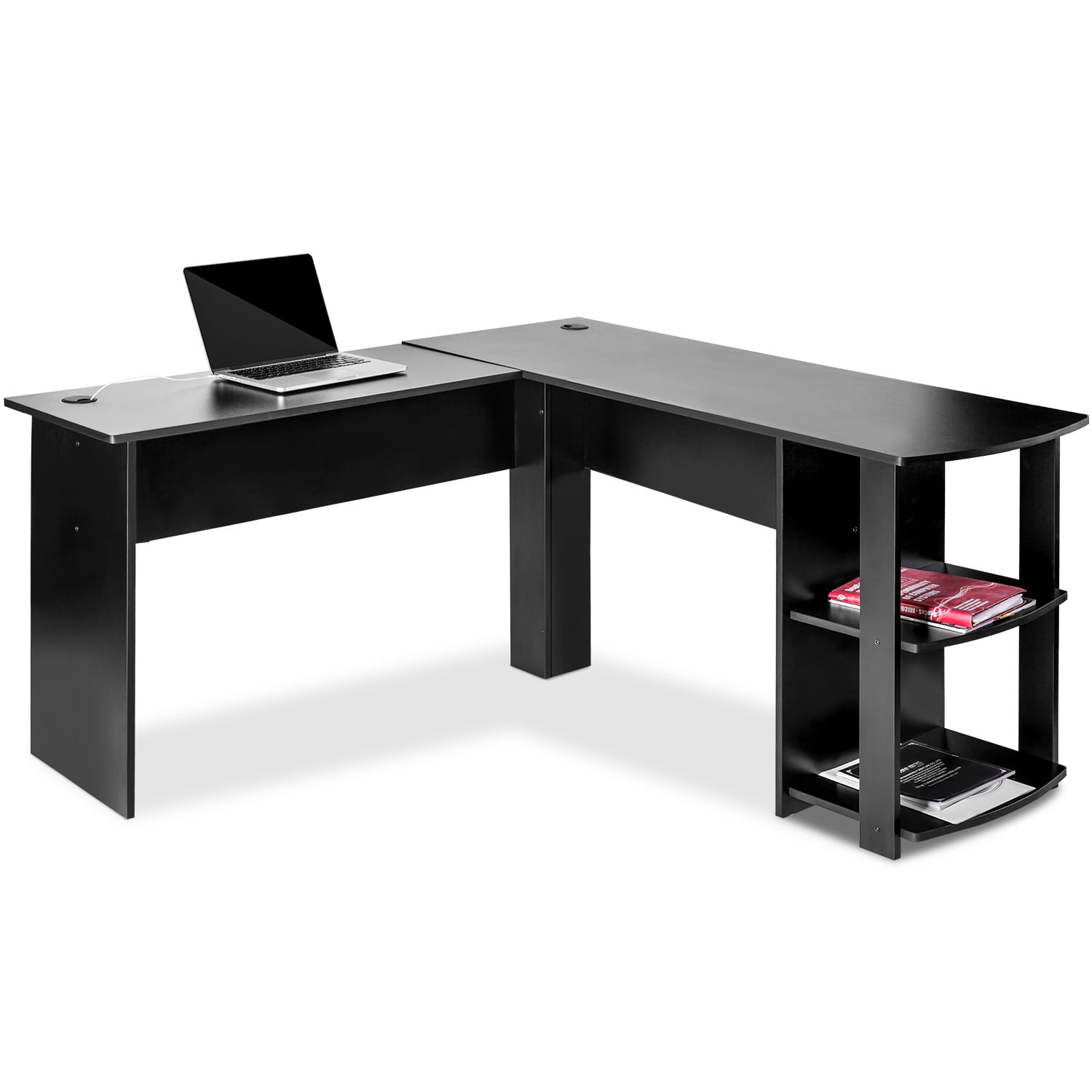 Kepooman 55.1" Modern L-Shapped PC Desk with Storage Shelf for Home Office, Black Kepooman 55.1" Modern L-Shapped PC Desk with Storage Shelf for Home Office, Black