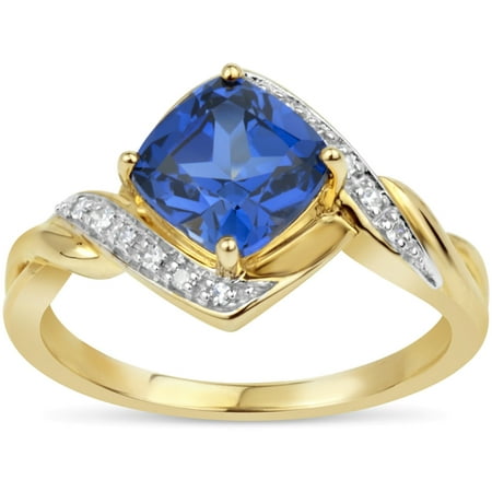 Kashmir Blue Topaz And Round White Topaz Swarovski Genuine Gemstone 18kt Gold Over Sterling Silver Ring