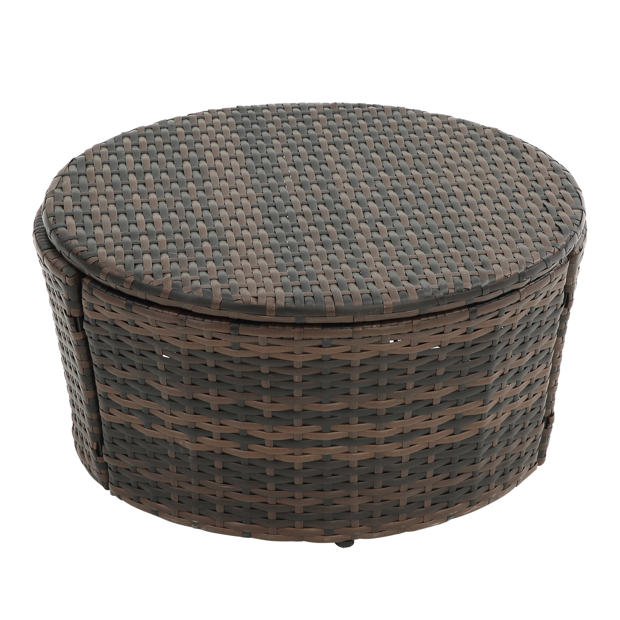 Rattan Round Outdoor Canopy Bed with Lift Coffee Table, Clamshell Sectional Daybed for Patio and Garden, Beige