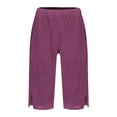 thumbnail image 2 of Yubnlvae Women's Cotton Linen Shorts High Waist Slit Pocket Casual Summer Loose Fit, Red, Xxl, 2 of 8