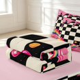 thumbnail image 6 of Manfei Modern Checkered Zipper Queen Comforter Set with Fitted Sheet and 2 Pillowcases,Geometric Check Zipper Bedding Set,Black White Pink,Pink Reversible,4pcs, 6 of 8
