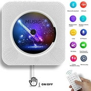 aonco portable cd player, bluetooth wall mountable cd music player home audio boombox with remote control fm radio built-in hifi speakers, mp3 headphone jack aux input output, white