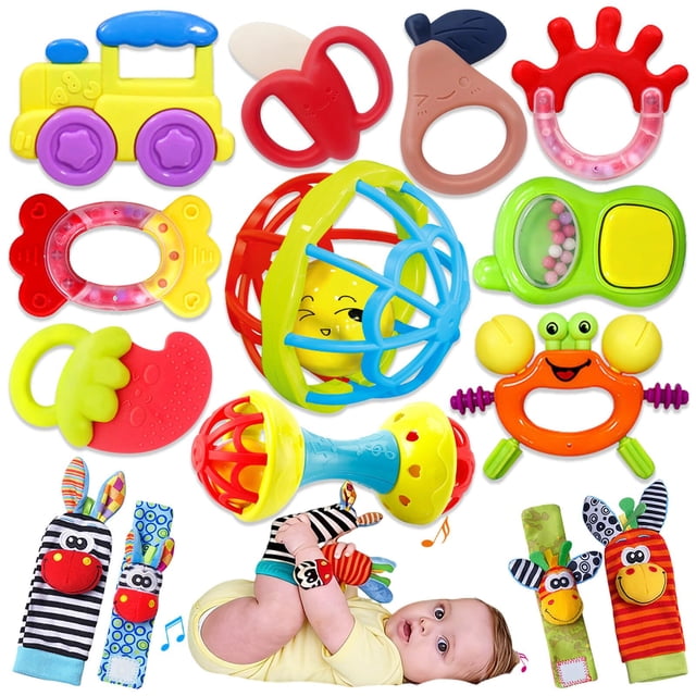 Juguetes para bebé JKHEPL, set de 14 piezas con sonajeros y mordederas, 0-12 meses