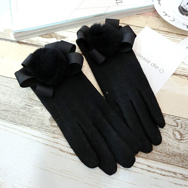 Women Stylish Warm Faux Leather Gloves Cashmere Super Soft Outdoor Gloves 1Pair 