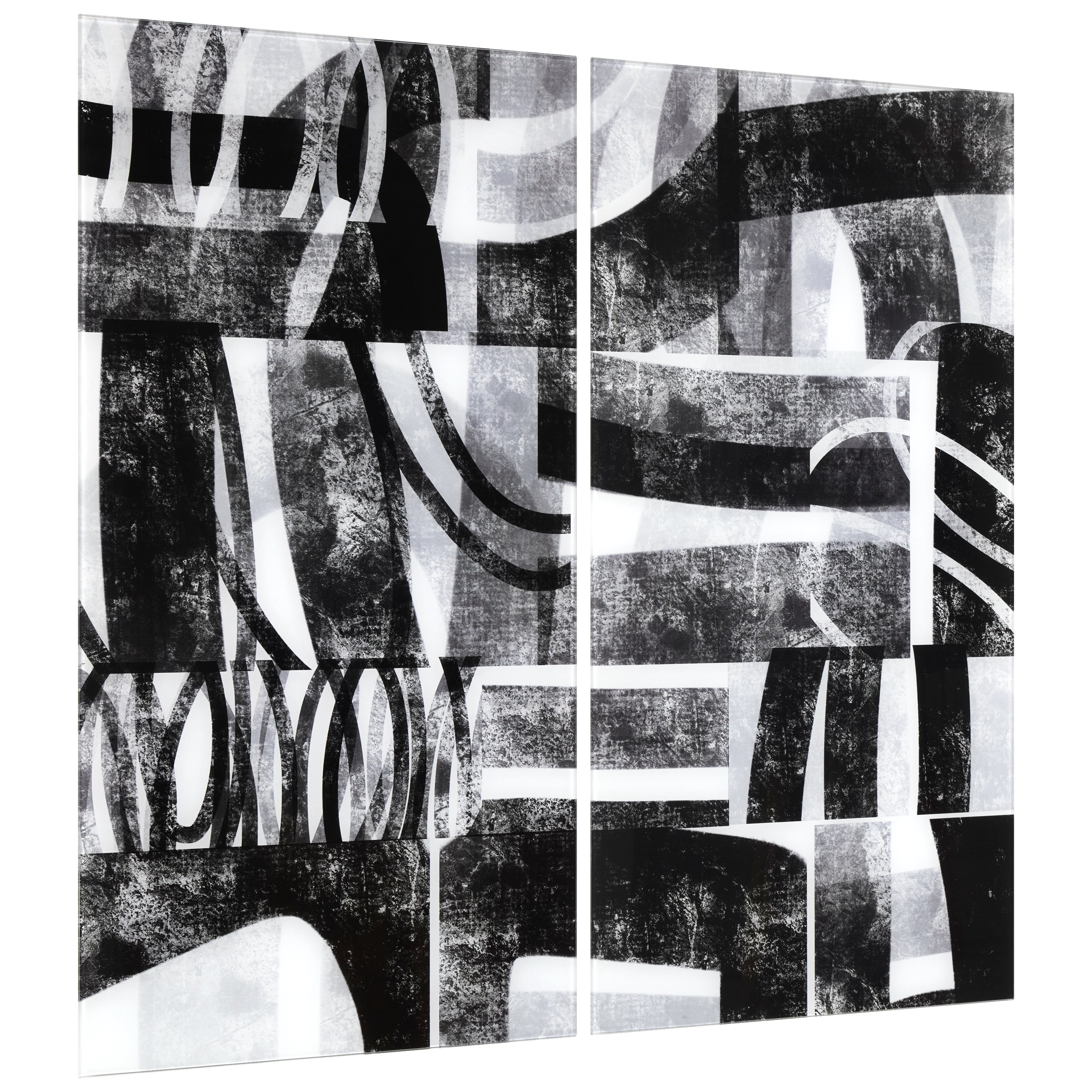 "Compartment A & B" Oversized 72"x 36" Frameless Free-Floating Reverse Printed Tempered Art Glass Panels Set