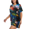 thumbnail image 5 of Lafuoo Ice Blue Ocean Sea Turtle Pattern Women's Round Neck Short Sleeve Pajamas Set, Button Pajamas Elastic Band Pajamas Home Wear-Medium, 5 of 9
