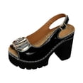 thumbnail image 6 of Platform Heels for Women Fashion Metal Buckle Peep Toe Slingback Sandals Chunky Lug Sole Party Prom Dress Pumps Shoes Black Size 7, 6 of 6