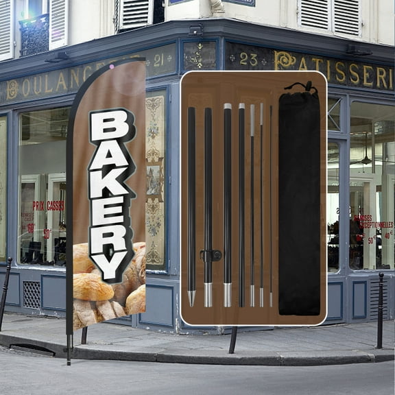 QSUM Bakery Sign Feather Flag with Pole Kit,7FT Bakery Advertising Flag, Bakery Business Sign,Bakery Swooper Flag