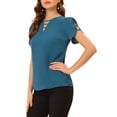 thumbnail image 4 of Blusa Casual de Cuello en V con Corte en la Parte Frontal y Mangas Cortadas INSPIRE CHIC para Mujeres Talla XS Color Azul Marino, 4 of 6