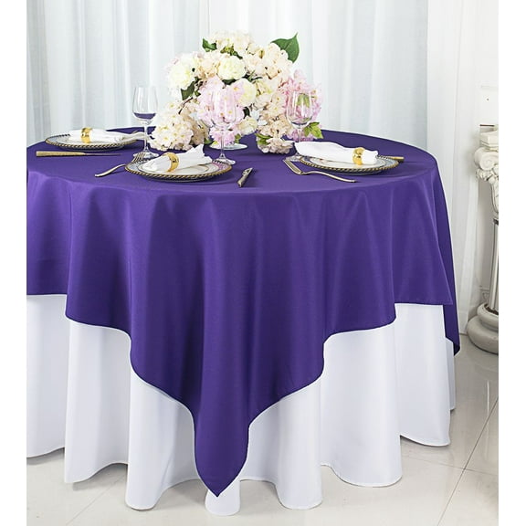 Wedding Linens Inc. 72" x 72" Square Polyester Table Overlays Toppers - Regency Purple