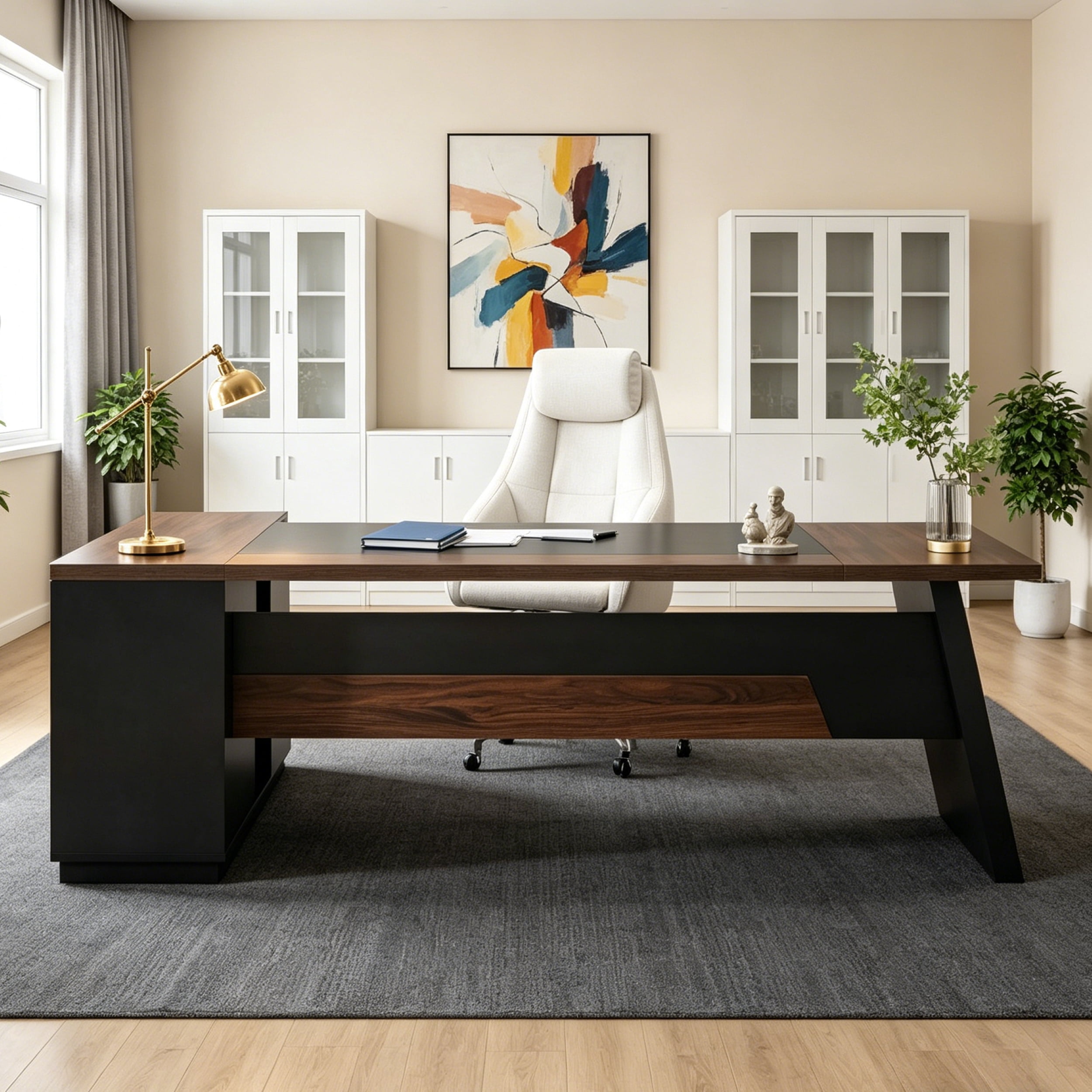 Fnova 78" L-Shaped Executive Desk with Drawers, Large Office Desk with Storage, Modern Business Desk for Home Office and Commercial Use