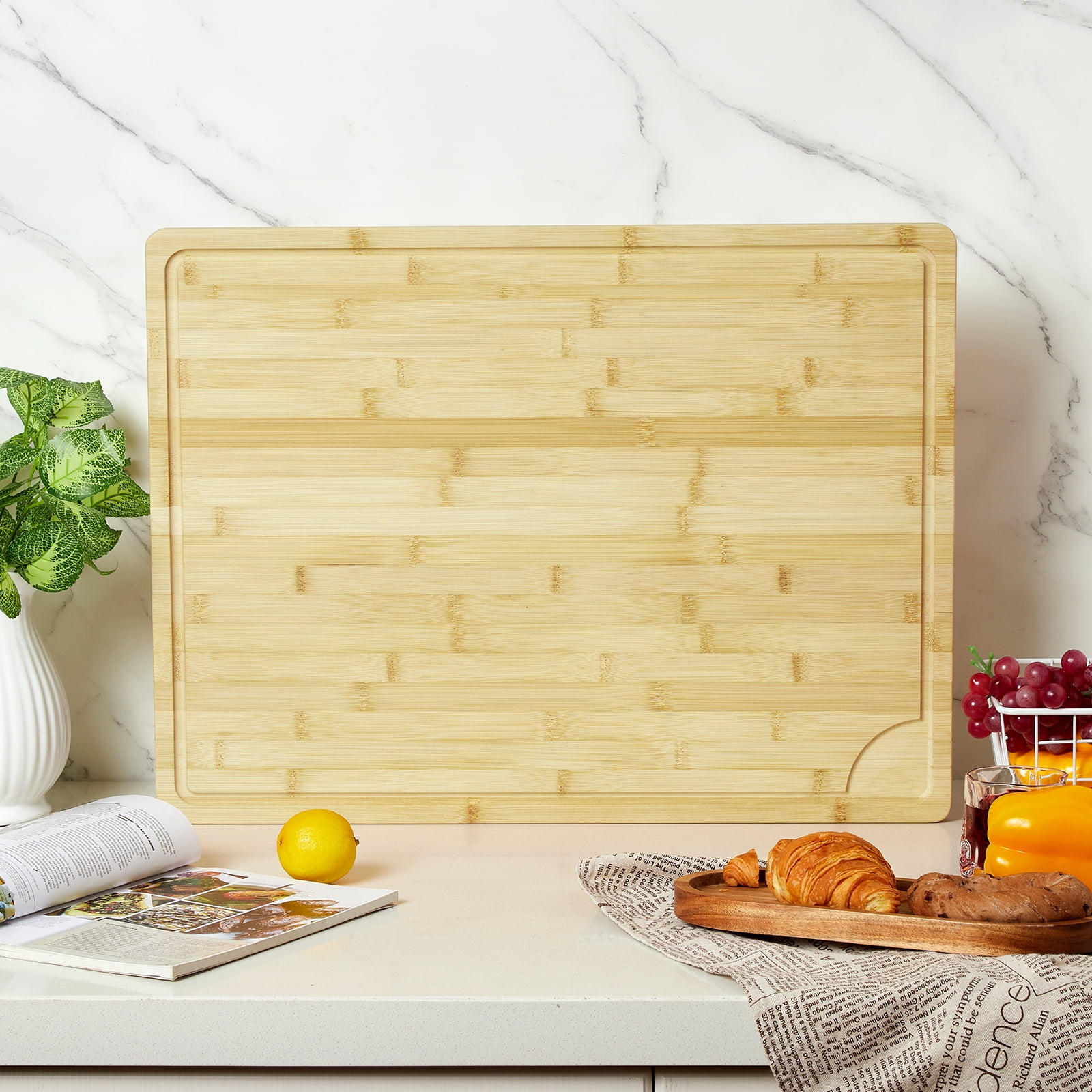 Ataucjin 24" x 18" Extra Thick Chopping Block with Deep Juice Groove and Handle, Wood Kitchen Stovetop Cover Chopping Board, Chopping Board Stove Top Cover for Meat, Vegetables, Fruits, Turkey