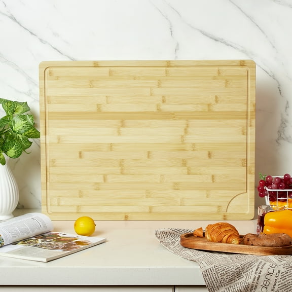 Amkui 24"x18" Bamboo Cutting Boards for Kitchen, Extra Large Wood Cutting Board with Deep Juice Groove & Handle, Over the Sink Chopping Board, Reversible Butcher Block for Meat Turkey Vegetables BBQ