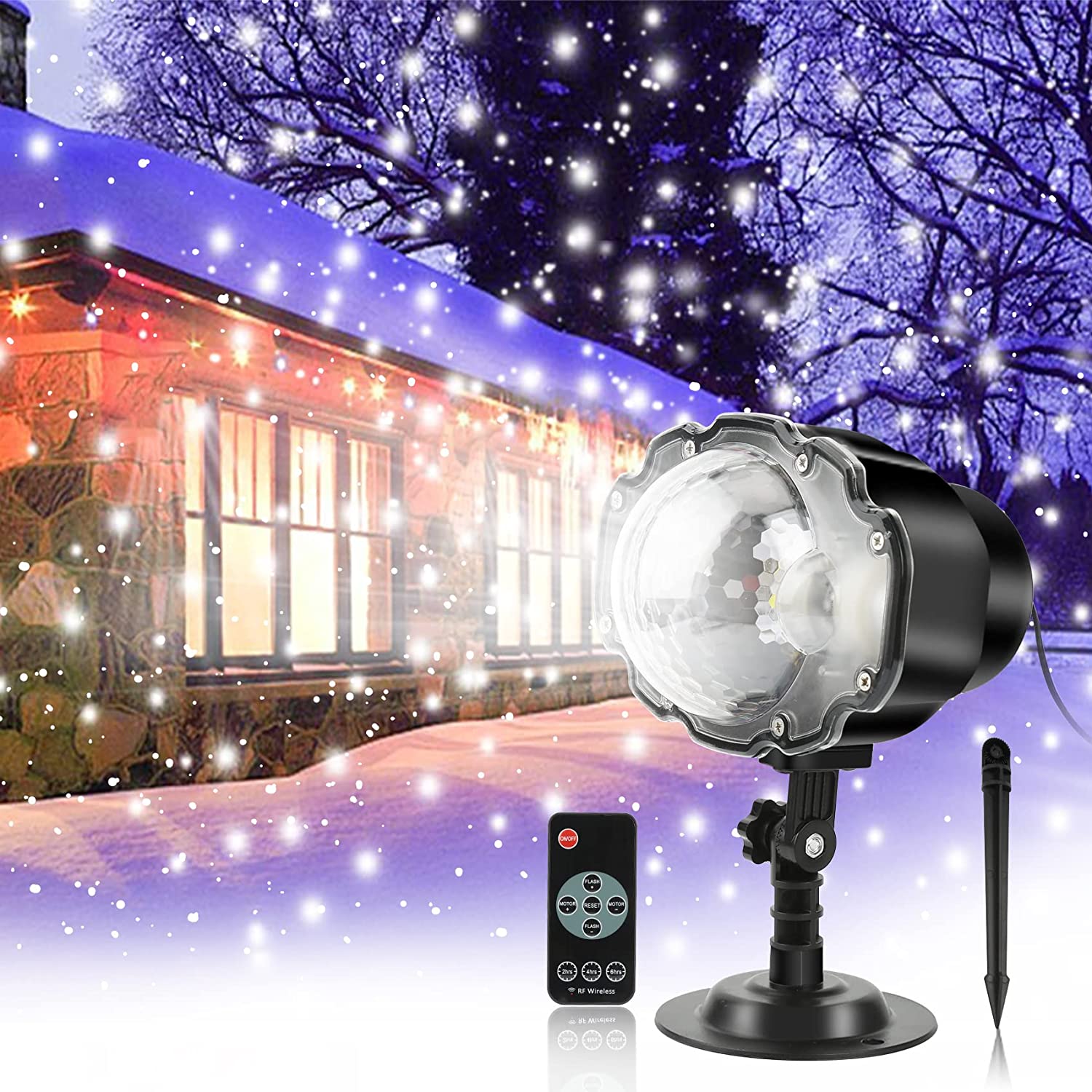 christmas lights snow falling projector