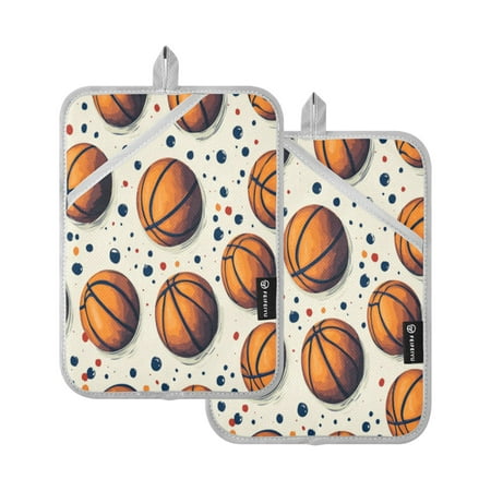

Pot Holders Set of 2 Heat Resistant Potholders for Kitchen Easy Grip Oven Mitts for Microwave Oven Baking Kitchen BBQ Cartoon Basketball Patterns