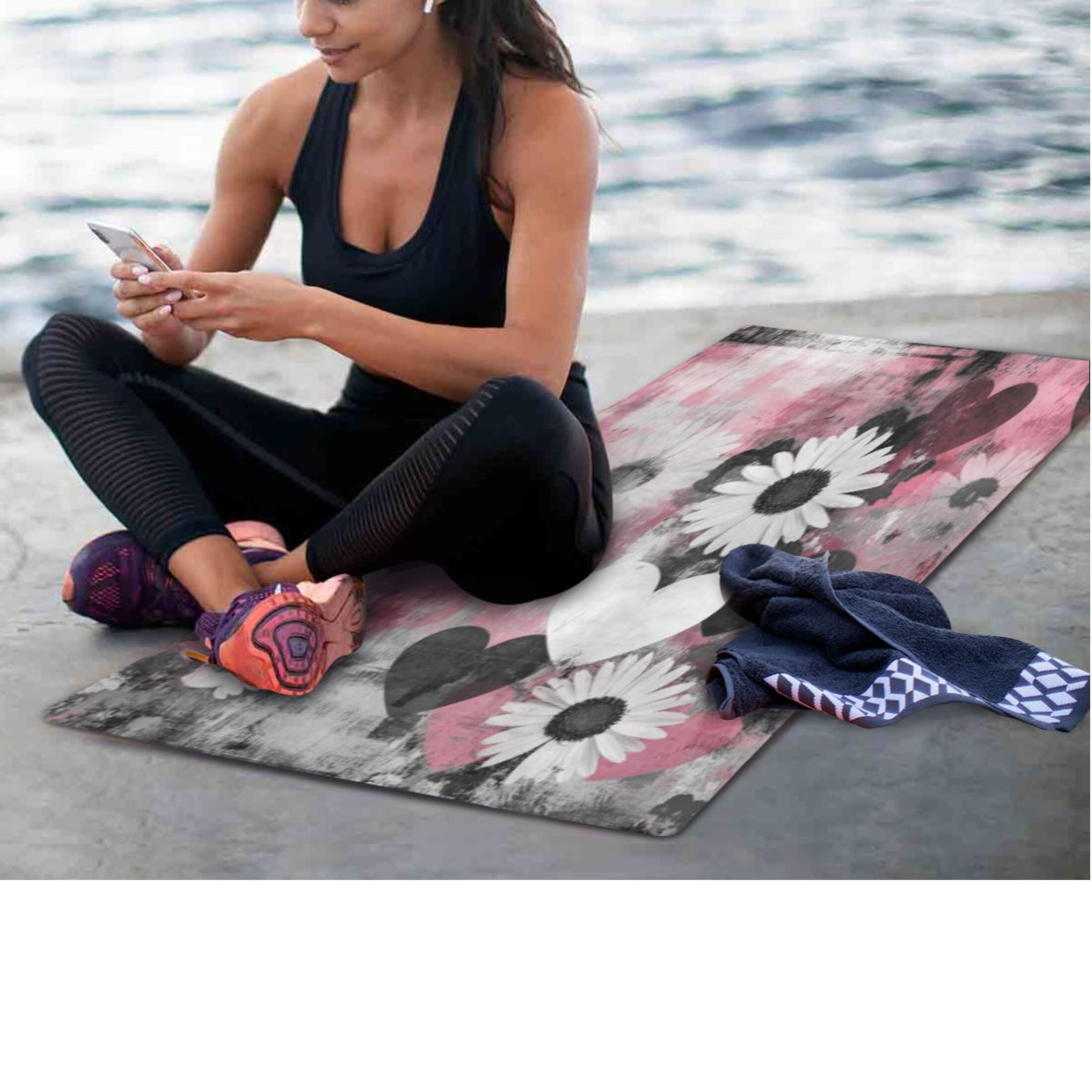 BZSMCE Yoga Mat Women Fitness Mat Love in Bloom Pattern