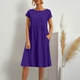 thumbnail image 2 of 2025 Vestido largo de algodón y lino para mujer, con cuello redondo, tallas grandes, corte holgado, color liso, estilo veraniego/OL, 2 of 5