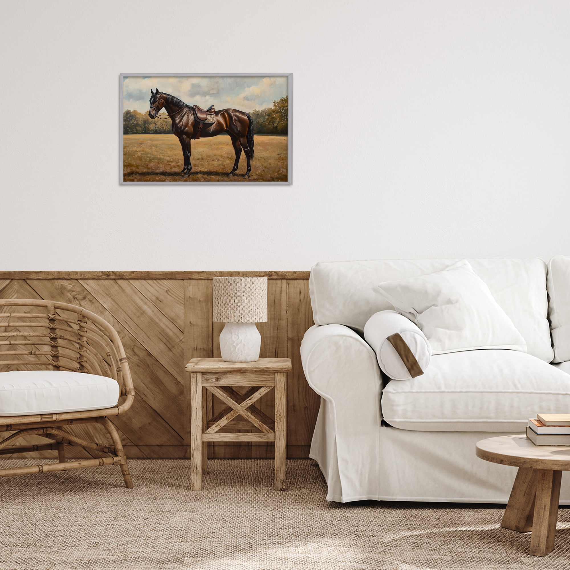 Stupell Industries Dark Brown Pony Portrait Gray Framed Giclee Art, design by Petal Prints Design