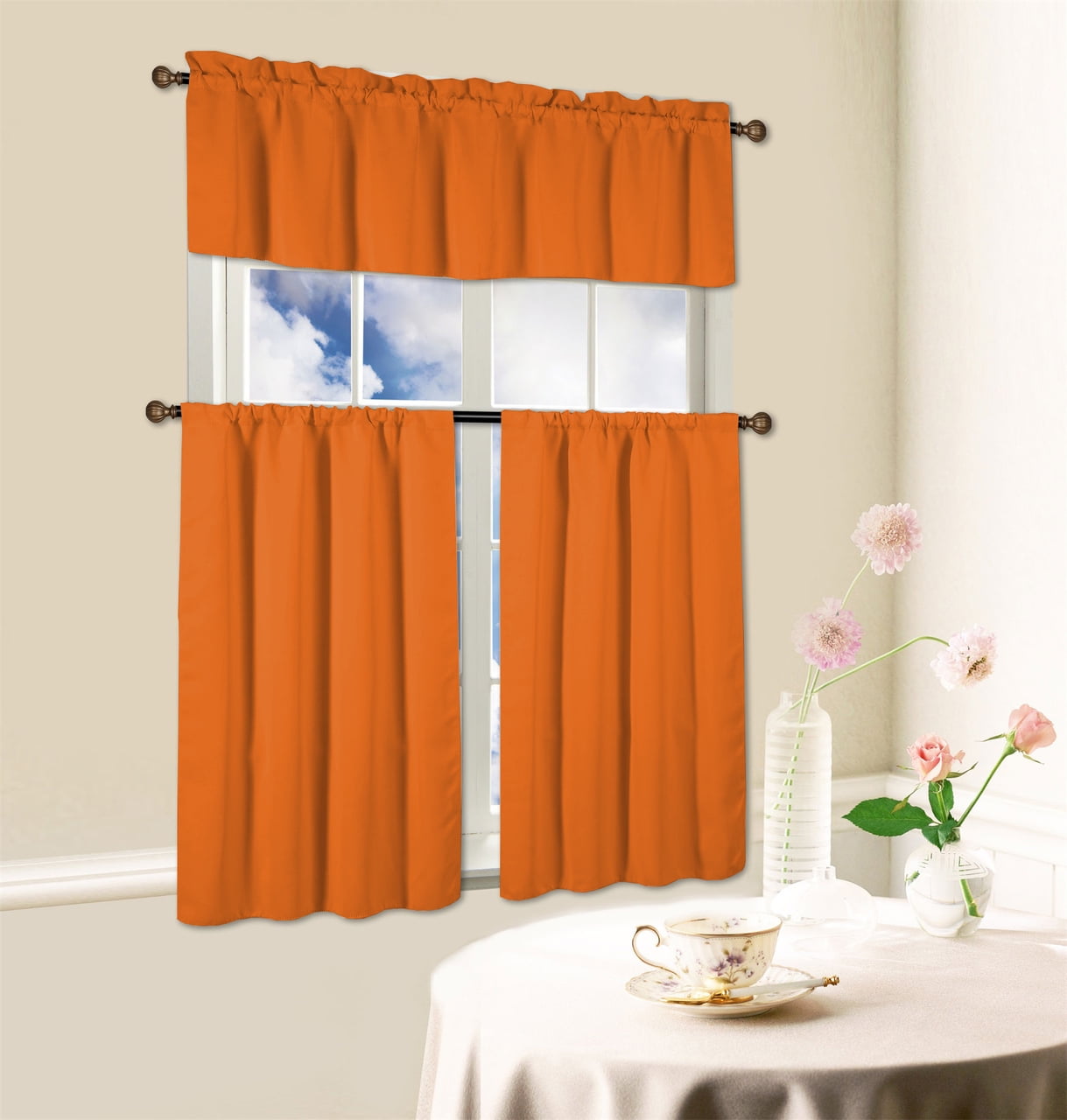 Beth 3 Piece Energy Efficient Blackout Window Kitchen Curtain Set