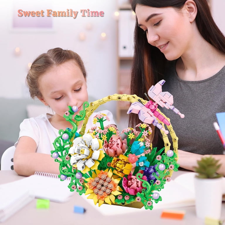 NAYIHOOP Flower Basket Bouquet Building Sets with Rose Sunflower