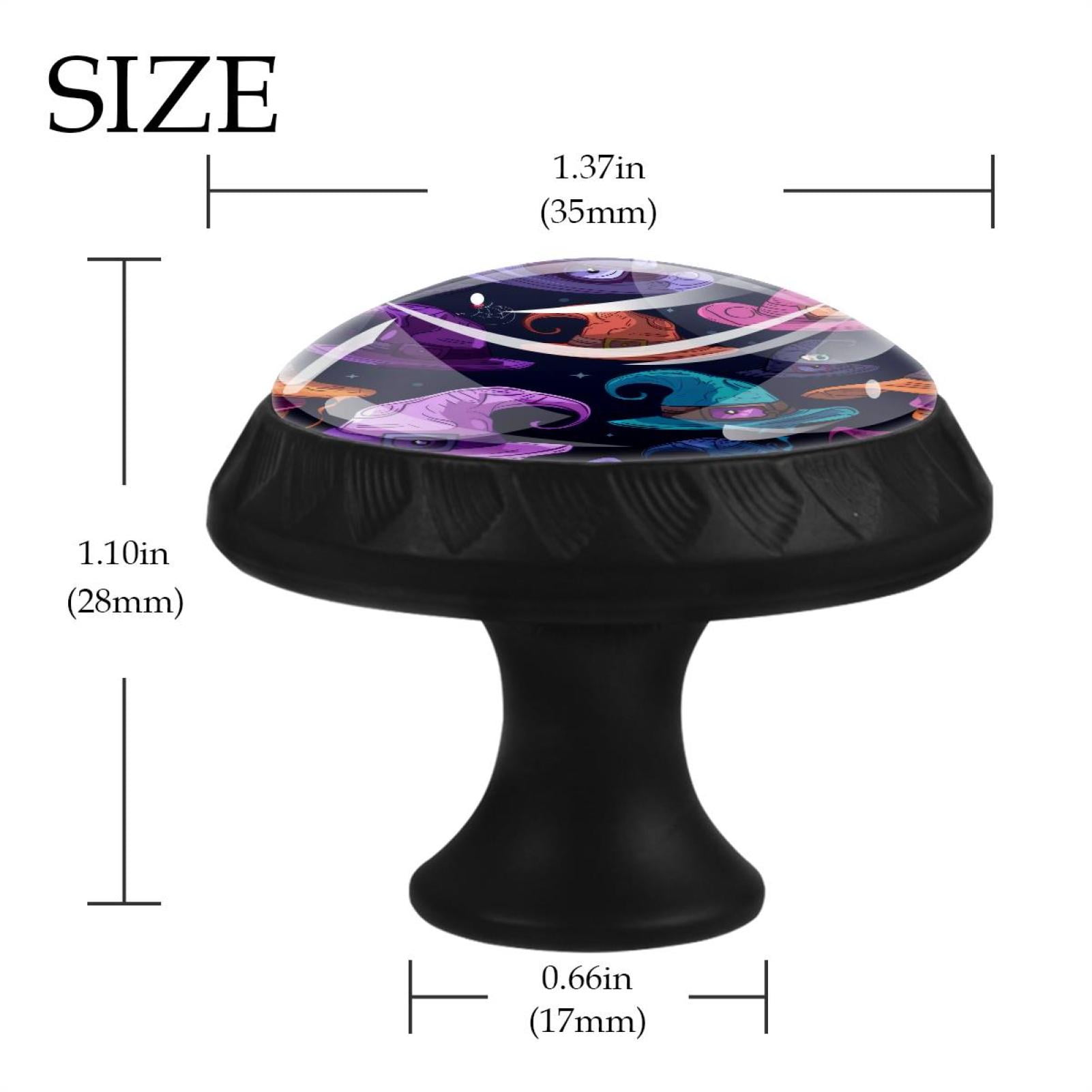 Halloween Witch Hats Pattern 35MM Round Glass Cabinet Knobs, Kitchen Knobs for Drawer Dresser Cupboard Wardrobe Modern Pulls Handles Hardware, Set of 12