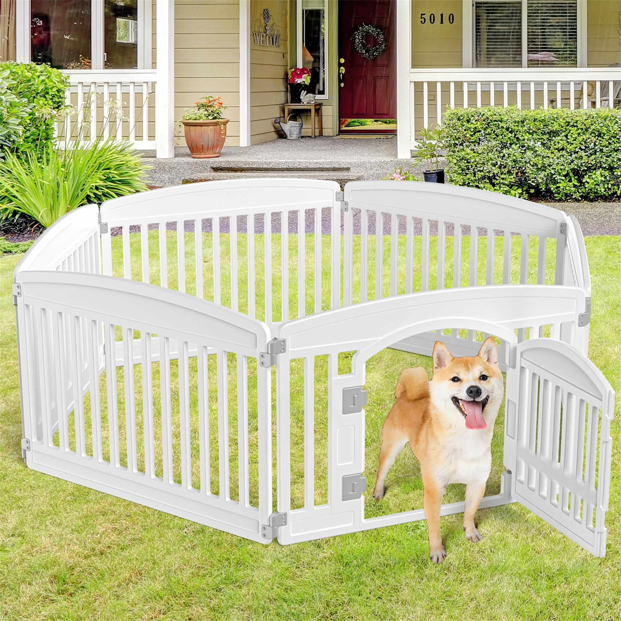 Pefilos 24" Dog Playpen 6-Panel Adjustable Folding Portable Pet Fence for Small to Medium Dogs Indoor Outdoor Use, White