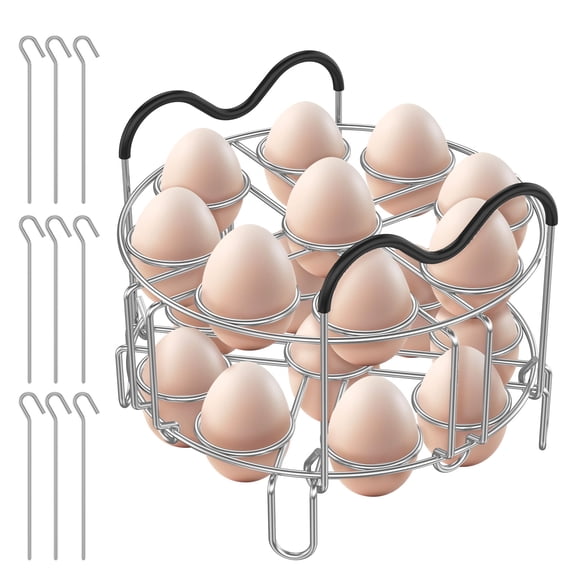 2 Tier Egg Steamer Rack for IP-DUO50/IP-DUO60/IP-LUX60 Stainless Steel Egg Cooking Rack Trivet with 9 Metal BBQ Skewer 18 Hole Total for 6 and 8 Quart Cooker