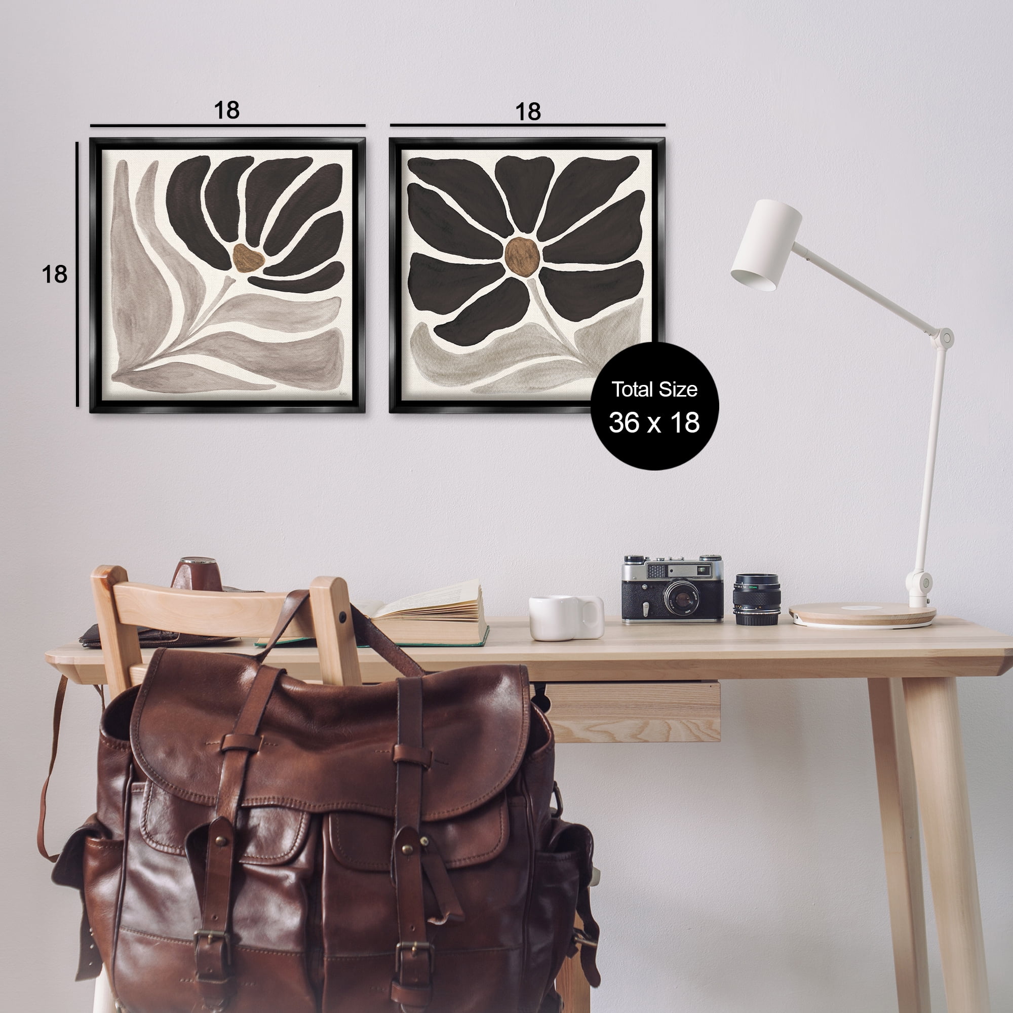 Stupell Industries Large Modern Flower Plants & Flowers Painting Black Floater Framed Canvas Art Print Wall Art, 18 x 18, Set of 2