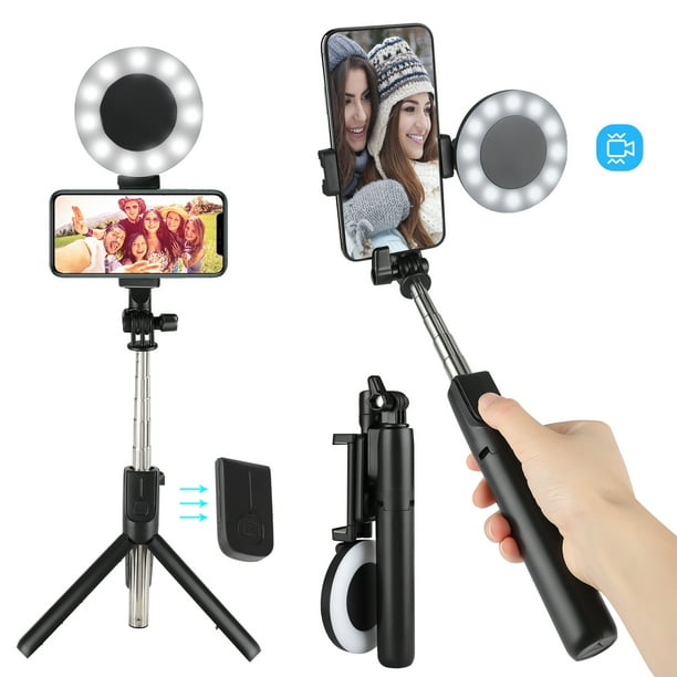 Selfie Stick with Ring Light, 28 Inch Extendable Selfie Stick with Detachable Wireless Remote
