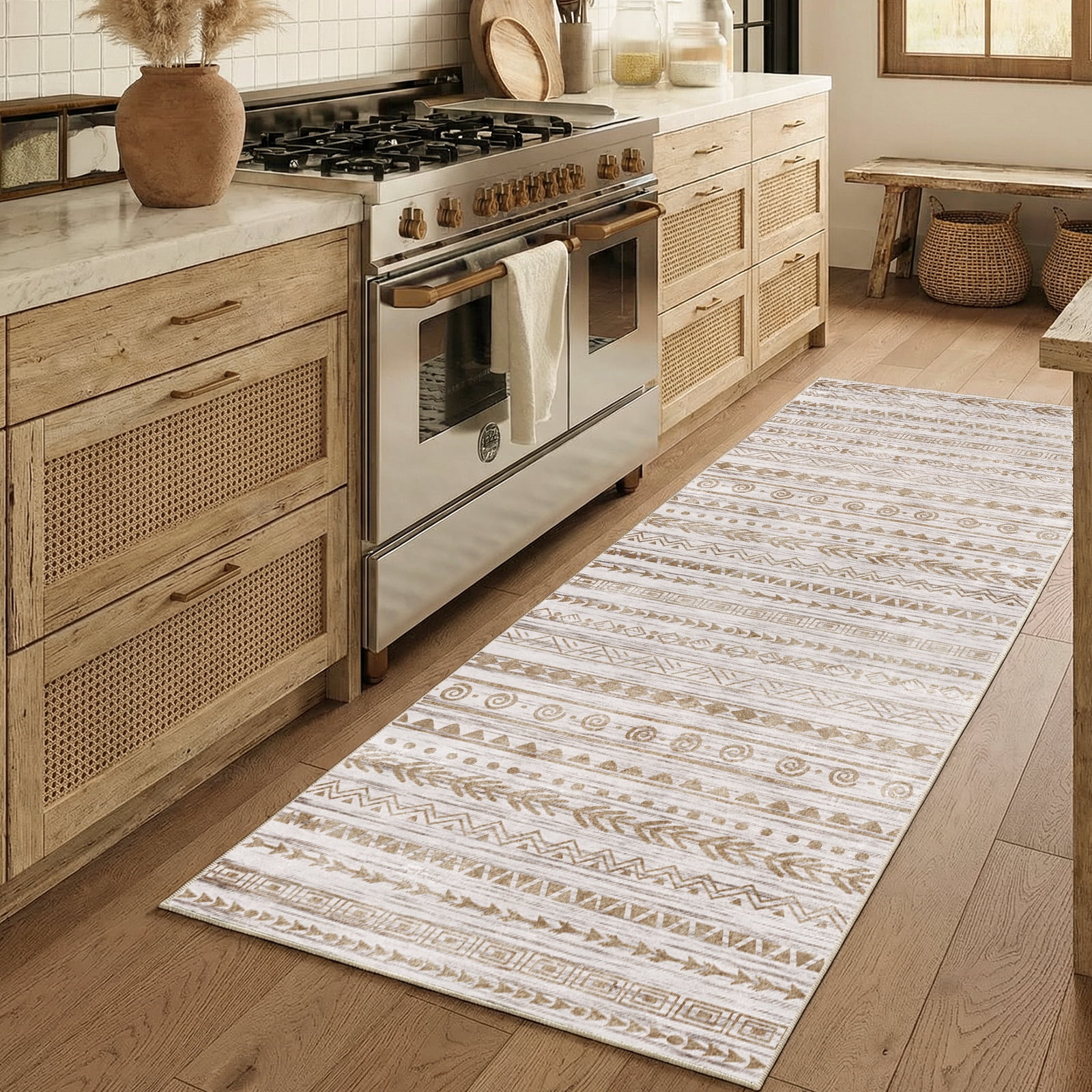 Boho 2'x6' Washable Hallways Rug, 2x6FT Runner Rug with Rubber Backed, Vintage Runners for Laundry Non Slip Carpet Khaki Lightweight Door Mat Indoor Entrance