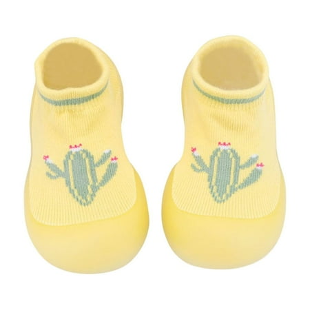 ZHAGHMIN Kids  Socks Shoes Cartoon Baby Toddler Shoes Breathable Knit Sock Sneakers 2024 Fall Walking Shoes Baby Boots Leather Yellow Size18