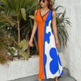 thumbnail image 6 of Blue And Orange Womens Night Club Maxi Dress V Neck Sleeveless Bohemia Long Dresses, 6 of 9