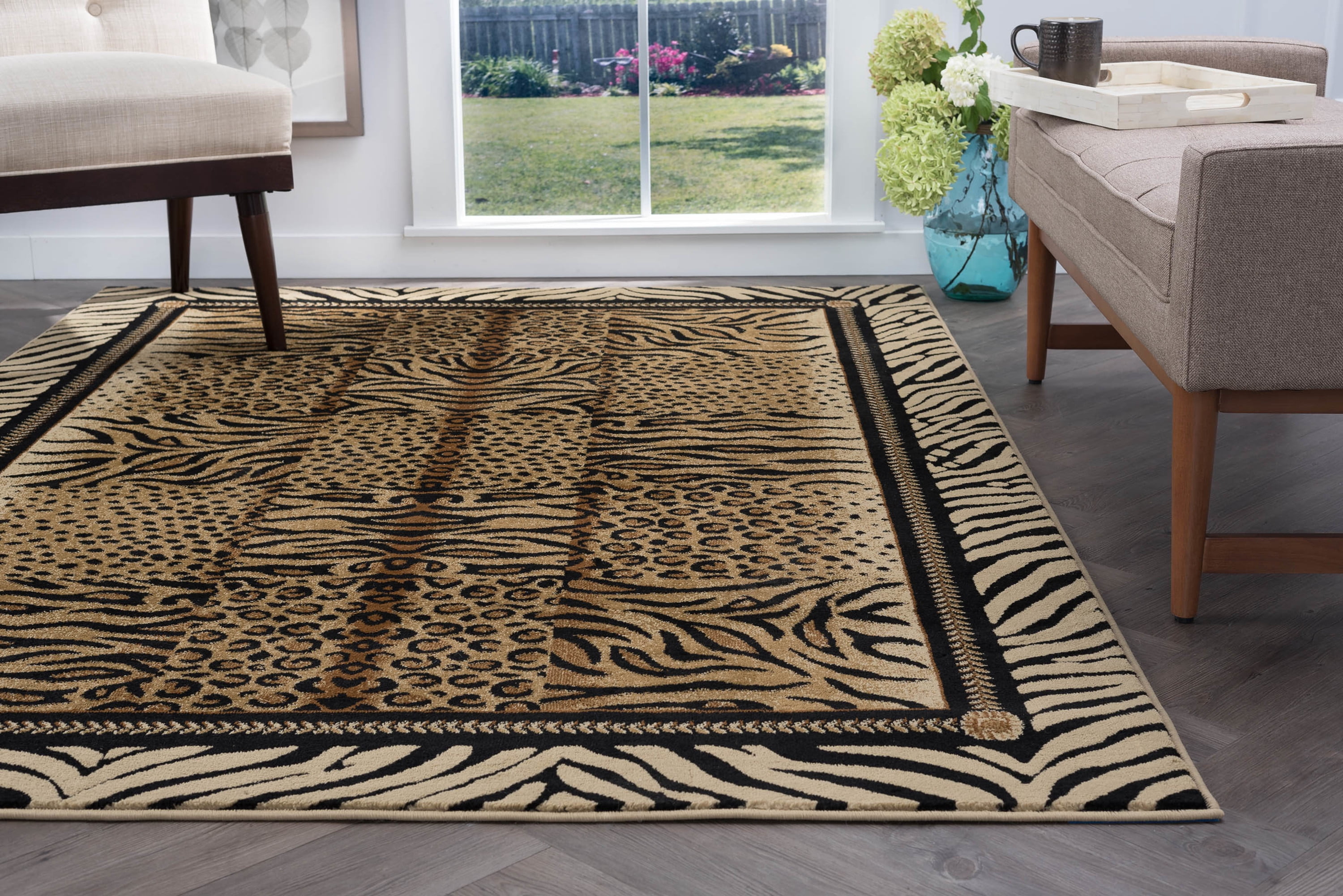 Festival Contemporary 5' x 7' Beige and Black Polypropylene Indoor Area Rug
