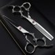 thumbnail image 2 of Juego de tijeras profesionales para cortar el cabello de 15 cm (6 pulgadas) de acero inoxidable, tijeras de barbero y tijeras de entresacar con estuche de cuero., 2 of 5