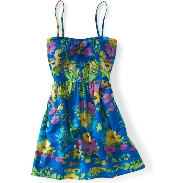 Aeropostale Womens Mid Thigh Floral Sundress, Azul, X-Large